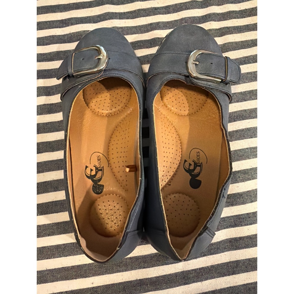 GC Shoes Womens Navy Blue Buckle Strap Comfort Flats Loafers Size 7 Round Toe